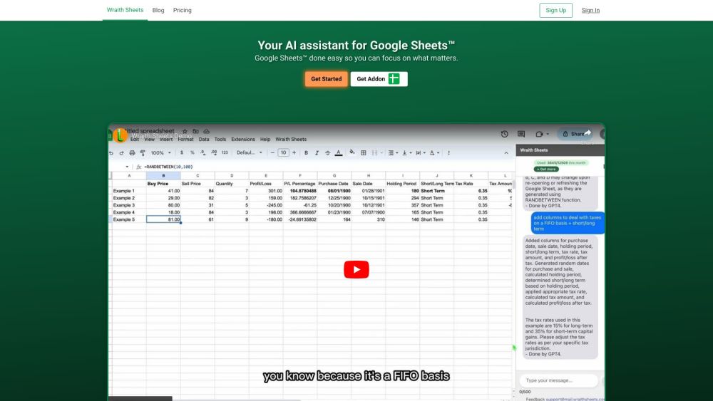 AI Chatbot for Google Sheets