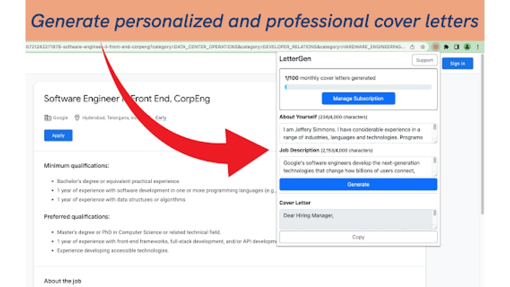 AI Cover Letter Generator - Chrome Extension