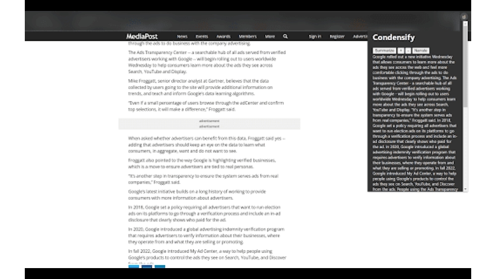 Condensify - Chrome Extension