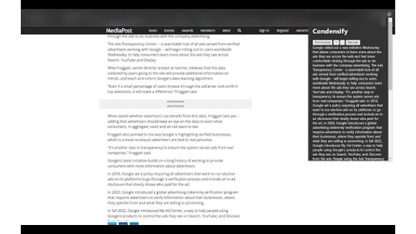 Condensify - Chrome Extension