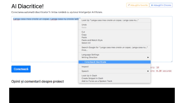 Corectarea automată a diacriticelor - Chrome Extension