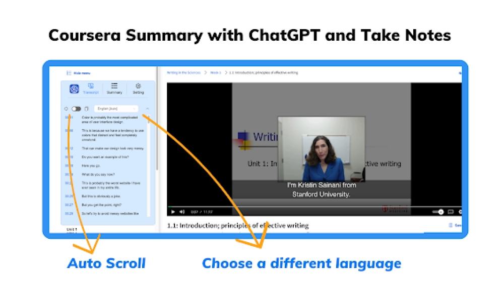 Coursera Summary with ChatGPT and Take Notes - Chrome Extension