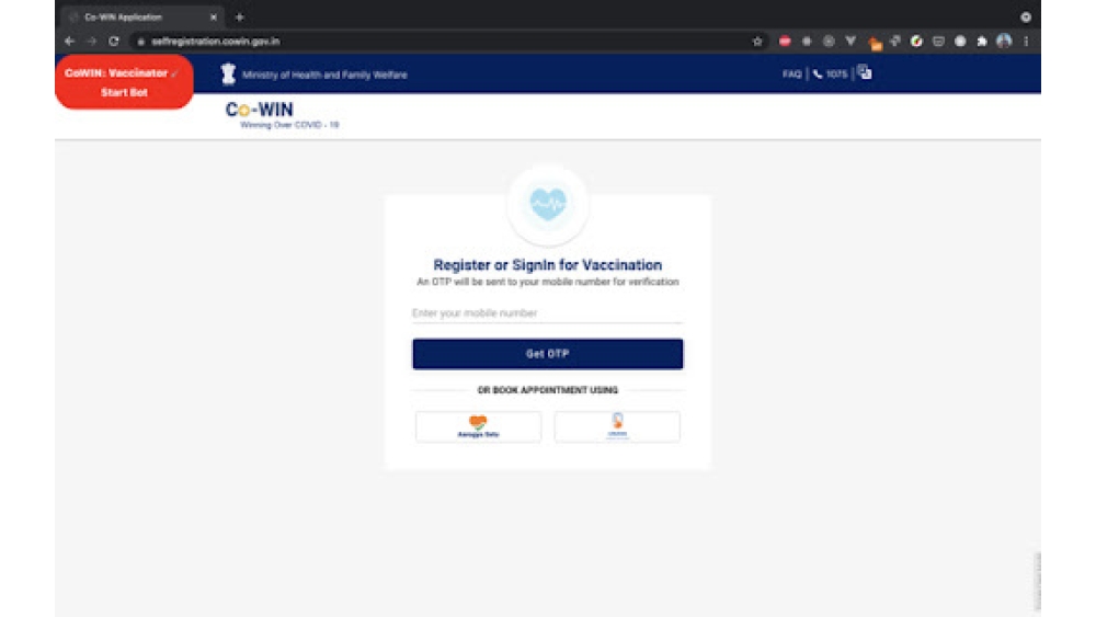 CoWIN Vaccine Booking Bot - Chrome Extension