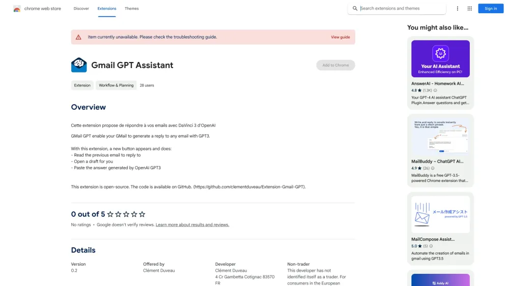 DaVinci 3 OpenAI Email Responder - Chrome Extension