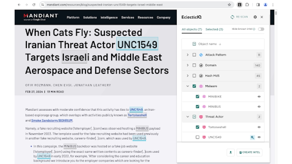 EclecticIQ Threat Scout - Chrome Extension