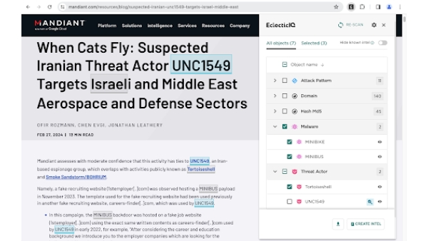 EclecticIQ Threat Scout - Chrome Extension