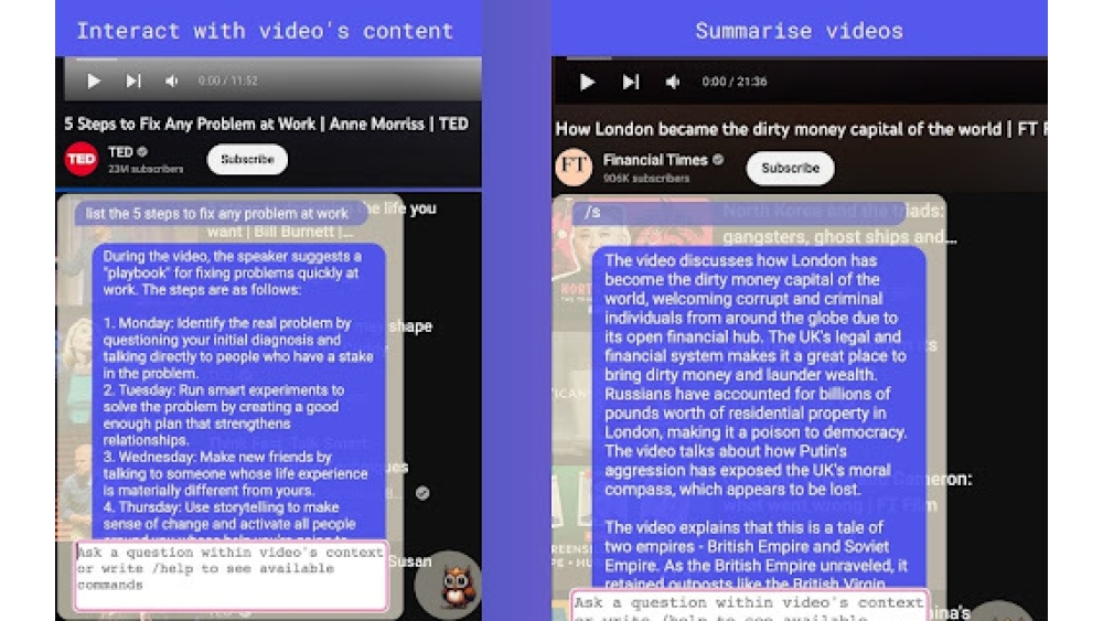Interact with YouTube videos through AI - Chrome Extension
