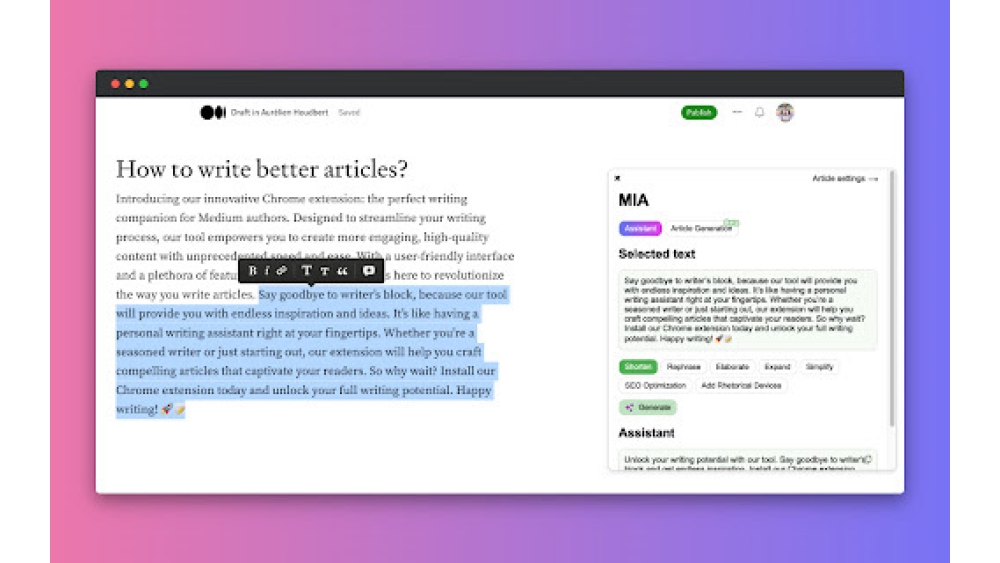 MIA: AI-Powered Writing Assistant - Chrome Extension
