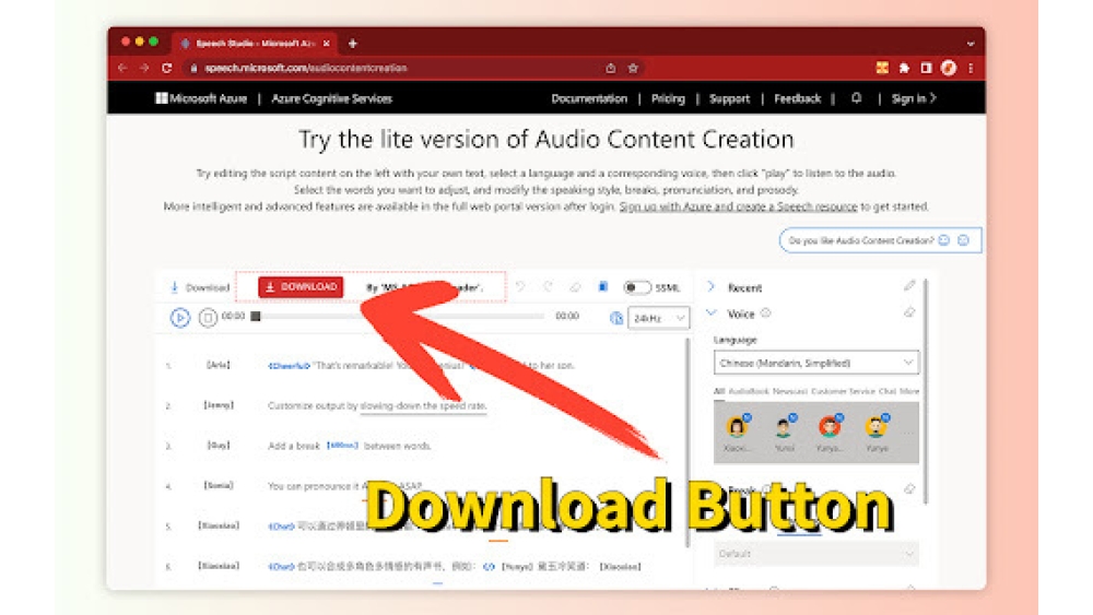 Microsoft Azure Audio Content Creation - Chrome Extension