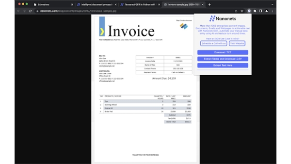 Nanonets OCR - Chrome Extension
