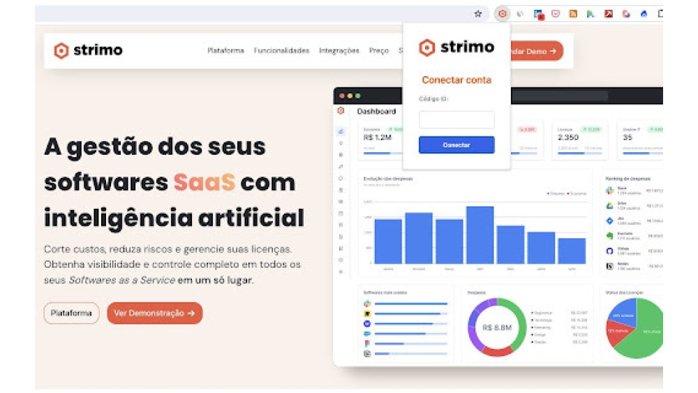 Plataforma de gestão e inteligência em softwares SaaS com inteligência artificial - Chrome Extension