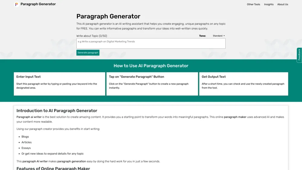 Qozex AI Paragraph Generator