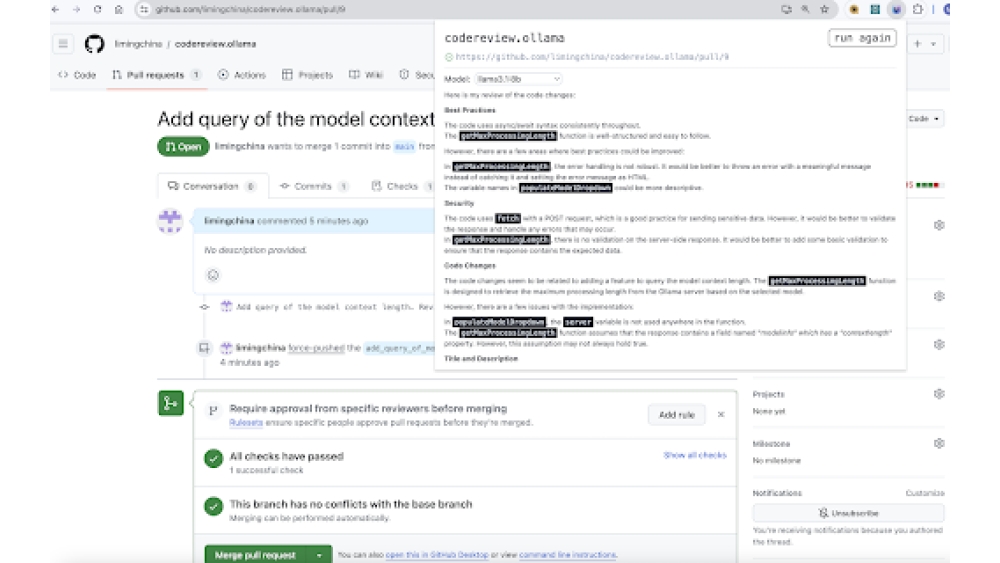 Review Pull Requests on github or Merge Requests on gitlab with Ollama using LLMs - Chrome Extension