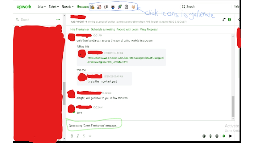 Saves time of conversing with freelancers with the help of Ai generated messages - Chrome Extension