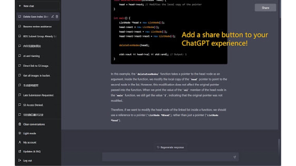 Share Button for ChatGPT - Chrome Extension
