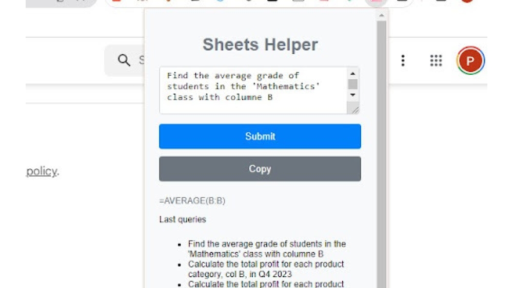 Sheets Helper - Chrome Extension