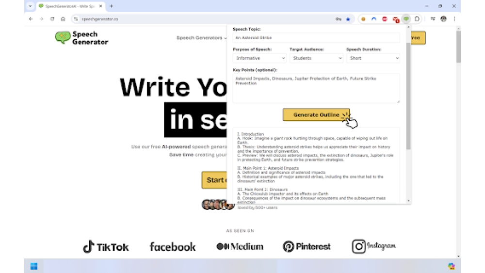 SpeechGeneratorAI - Chrome Extension