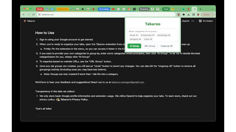 Tabaroo - Chrome Extension