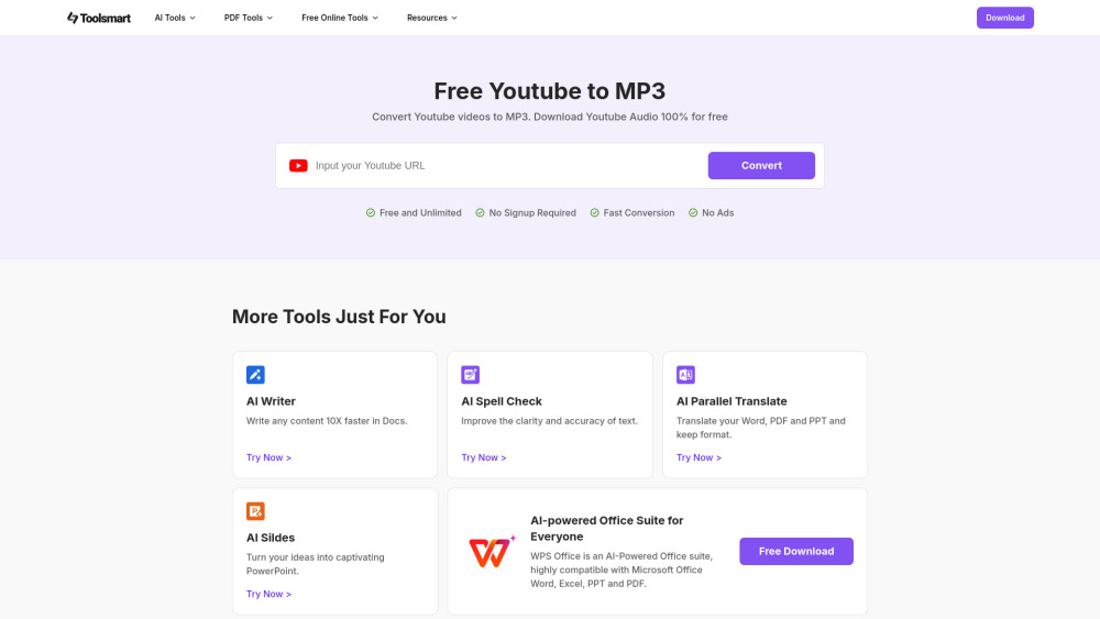 Toolsmart YouTube to MP3 Converter