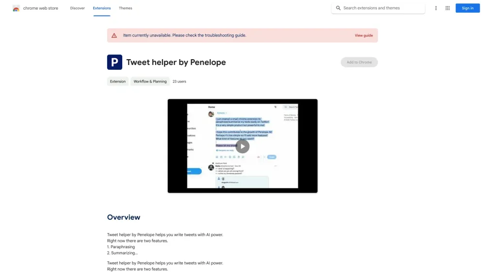 Tweet helper by Penelope - Chrome Extension