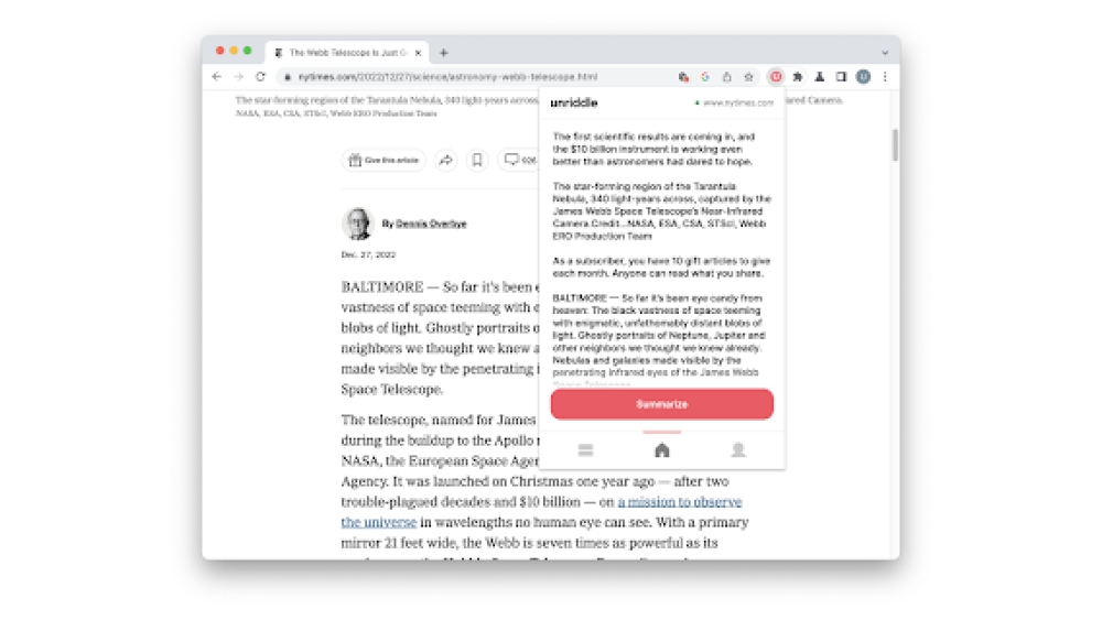 Unriddle Summarize - Chrome Extension
