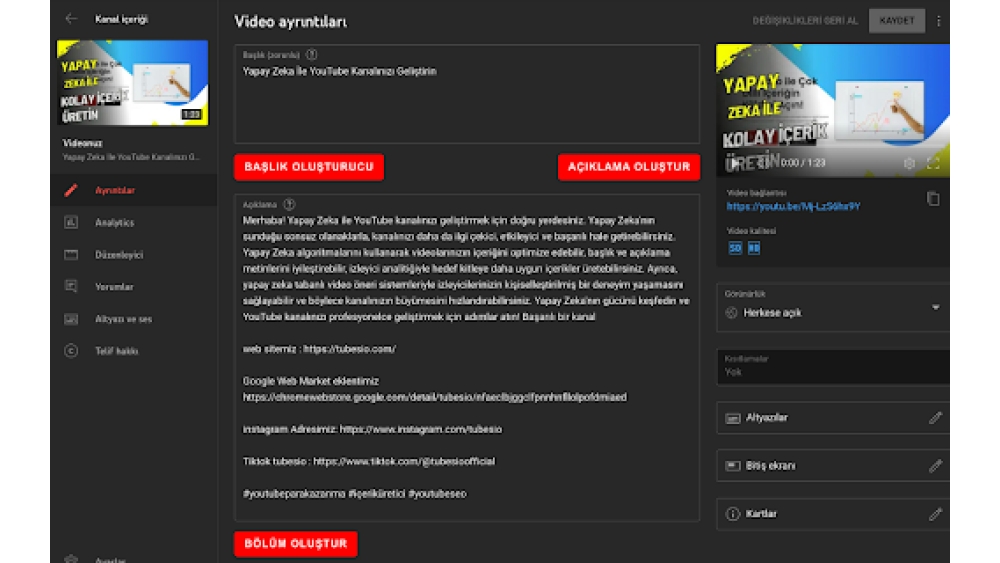 YouTube Başlık ve Açıklama Optimizasyon Hizmetleri - Chrome Extension