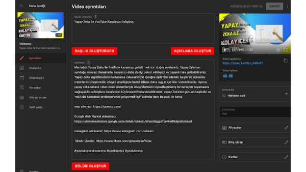 YouTube Başlık ve Açıklama Optimizasyon Hizmetleri - Chrome Extension