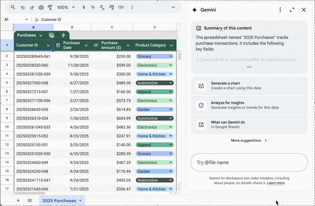  В Google Sheets появилась возможность создавать и редактировать диаграммы с помощью Gemini