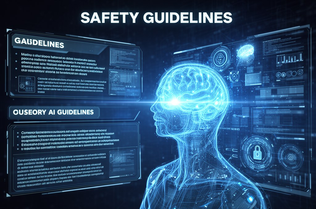 futuristic AI safety guidelines concept with digital interfaces