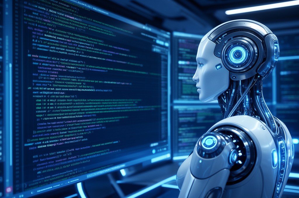 Futuristic AI analyzing software code