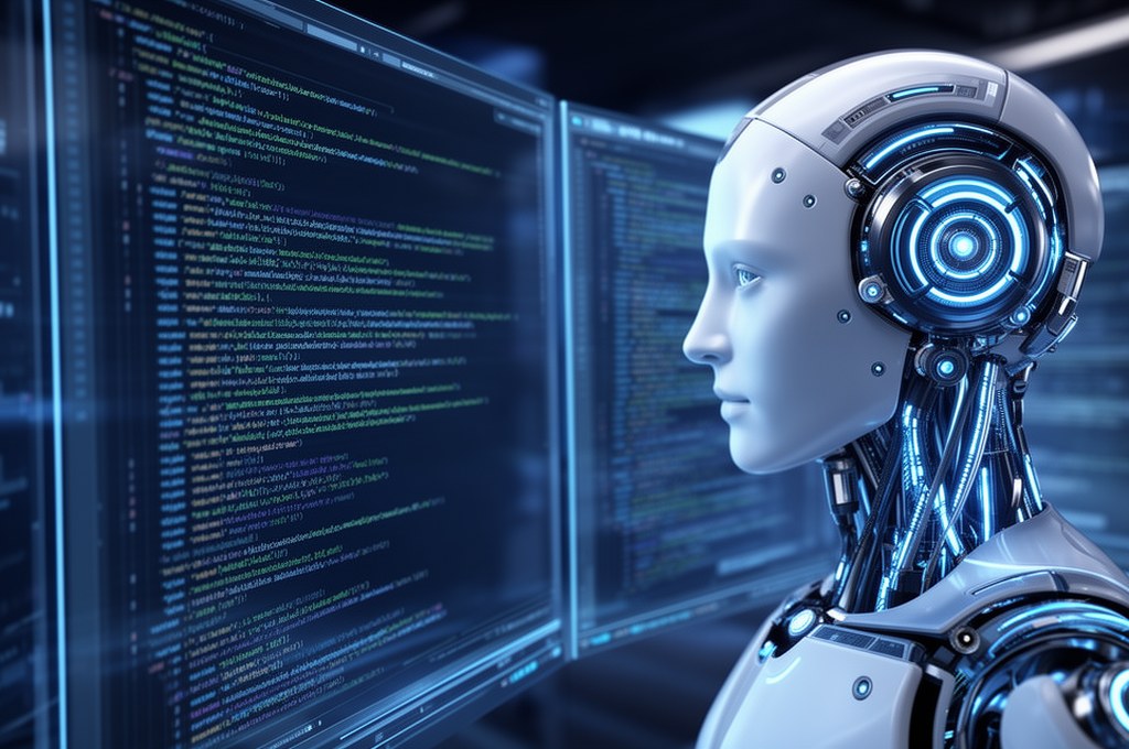 Futuristic AI analyzing software code