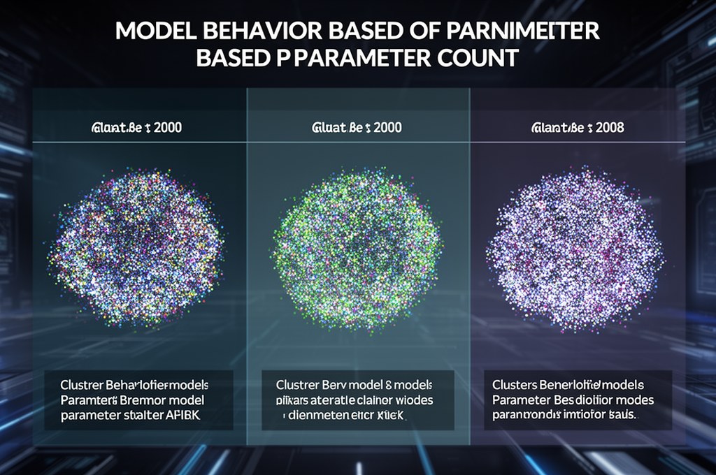 Diagram showing three distinct clusters of model behavior based on parameter count. Futuristic conce