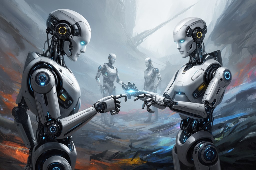 Futuristic robots collaborating in a changing environment