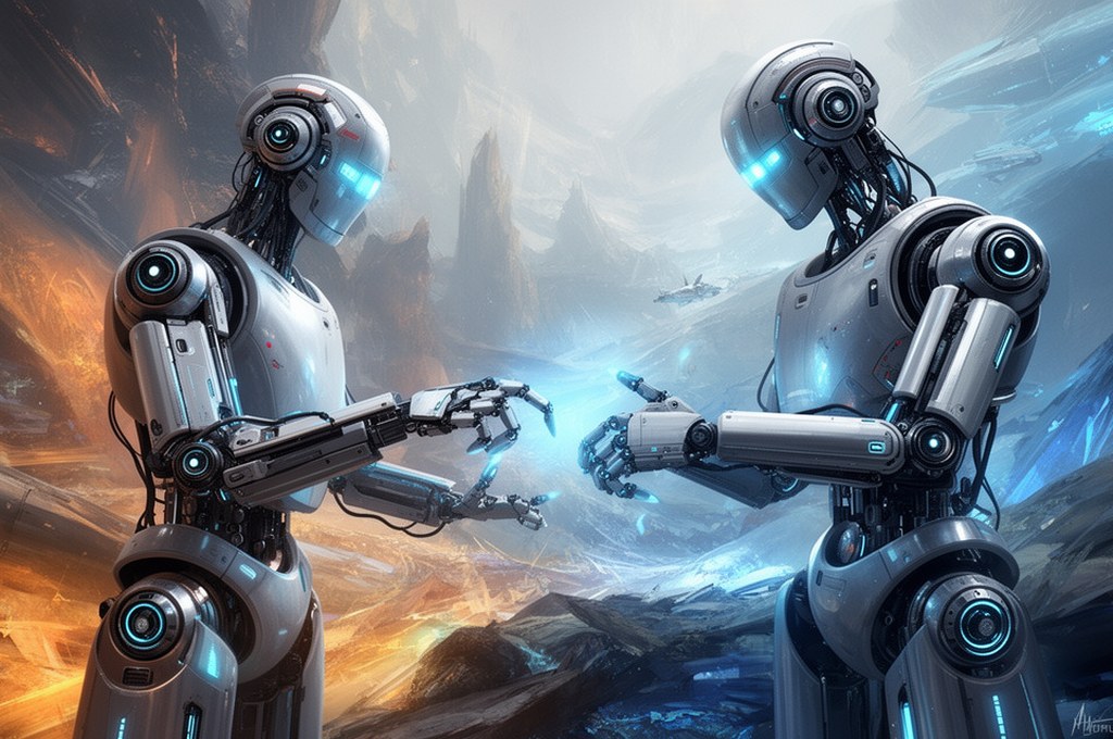 Futuristic robots collaborating in a changing environment