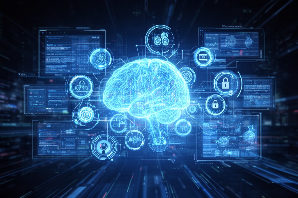 Futuristic AI data orchestration concept