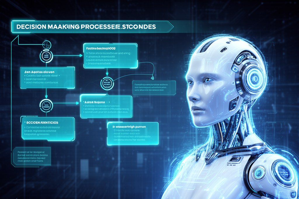 Futuristic AI explaining its decision-making process