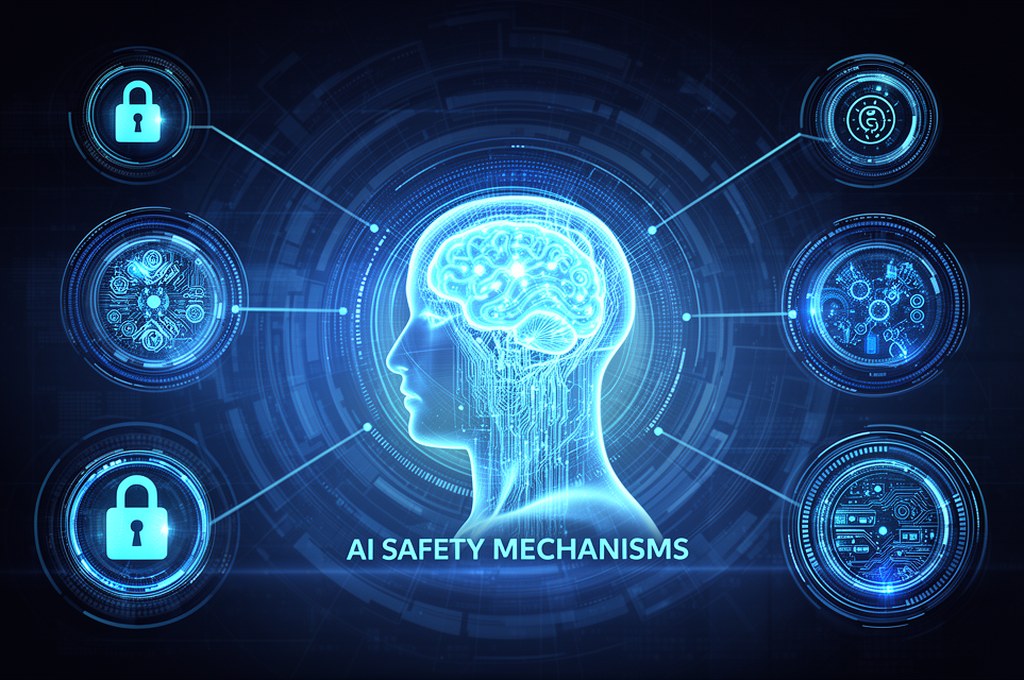 Futuristic AI safety mechanisms concept