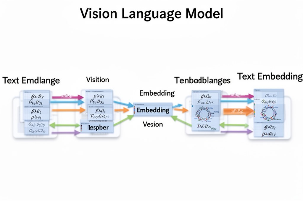 A diagram showing the interaction between image and text embeddings in a Vision Language Model