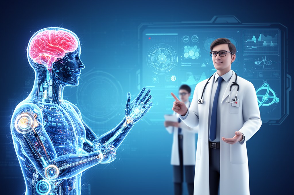 conceptual illustration of AI as a coach in medicine