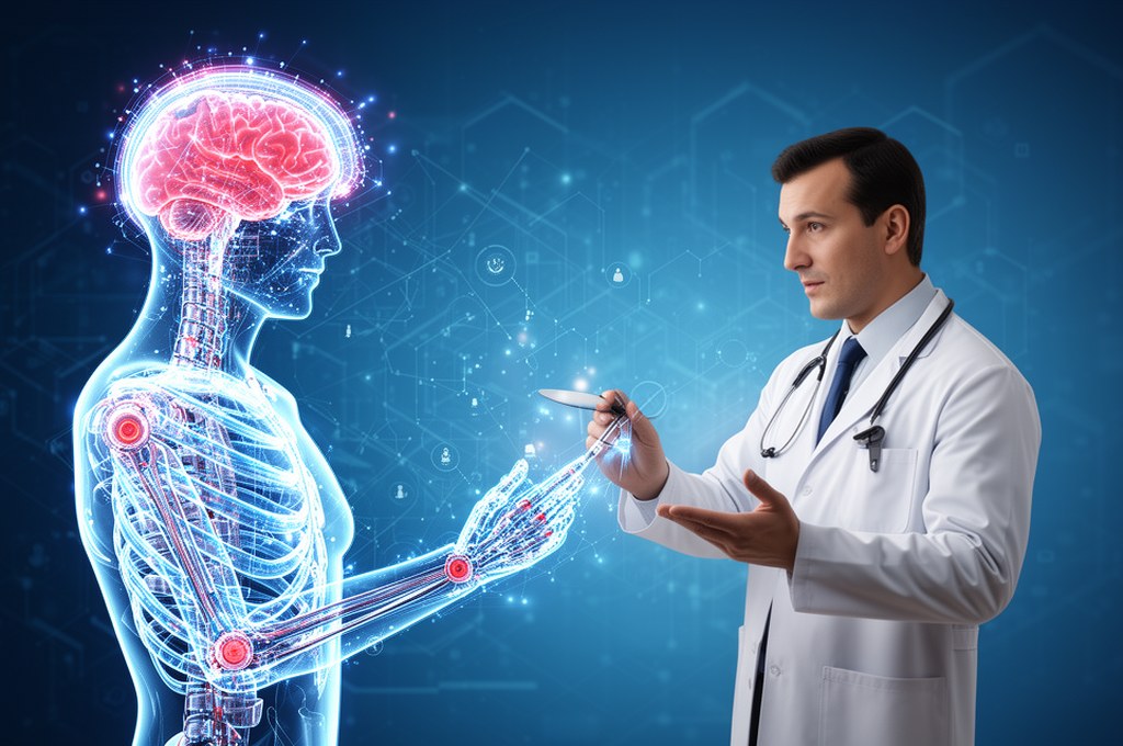 conceptual illustration of AI as a coach in medicine