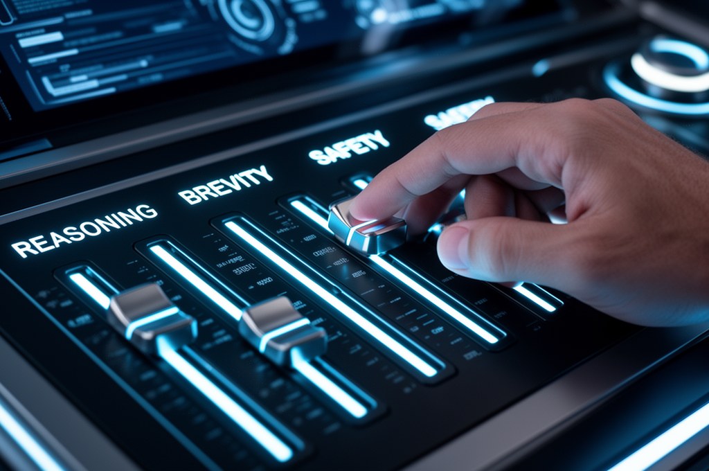 A futuristic control panel or mixing console with glowing sliders labeled with concepts like 'Reason