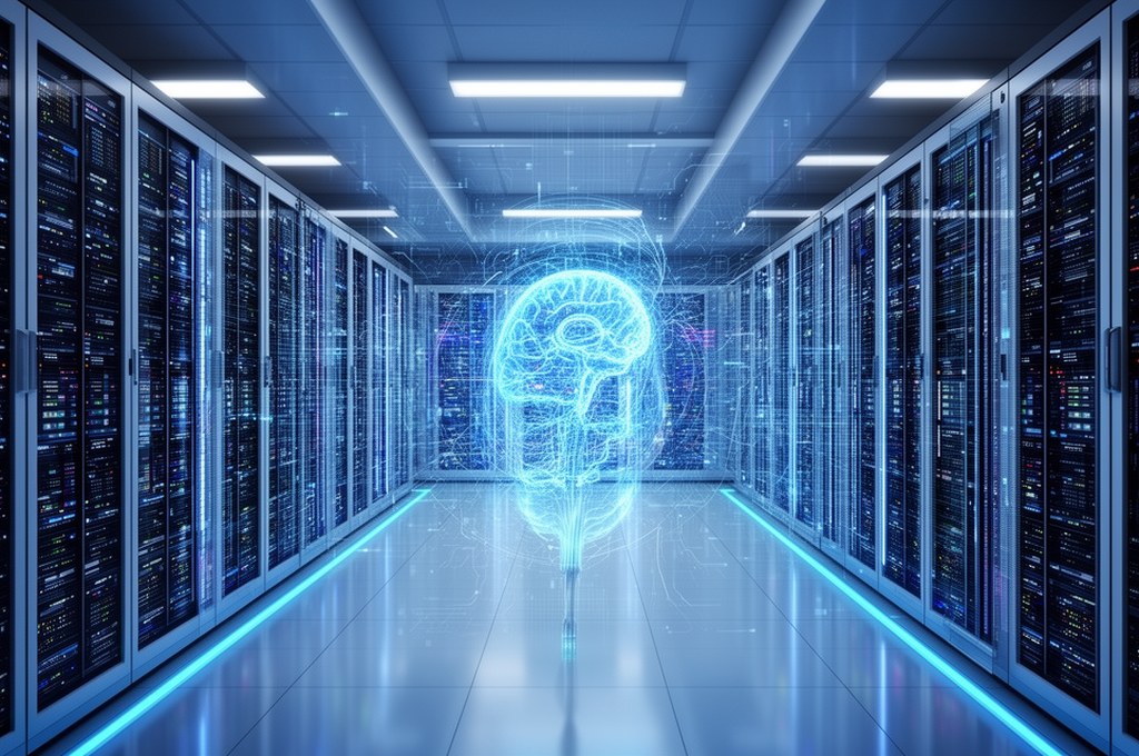 Futuristic data center with AI technology