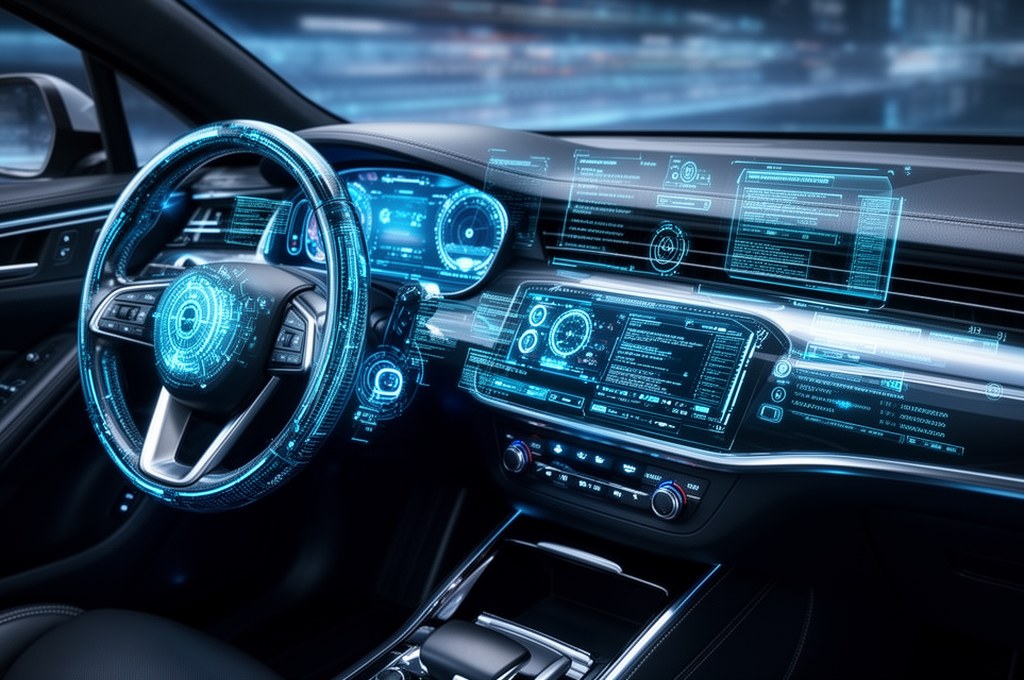 Futuristic AI explaining its reasoning in a car dashboard