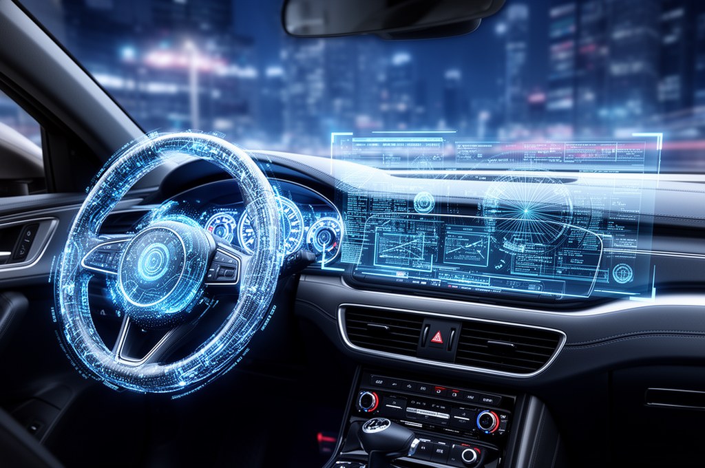 Futuristic AI explaining its reasoning in a car dashboard