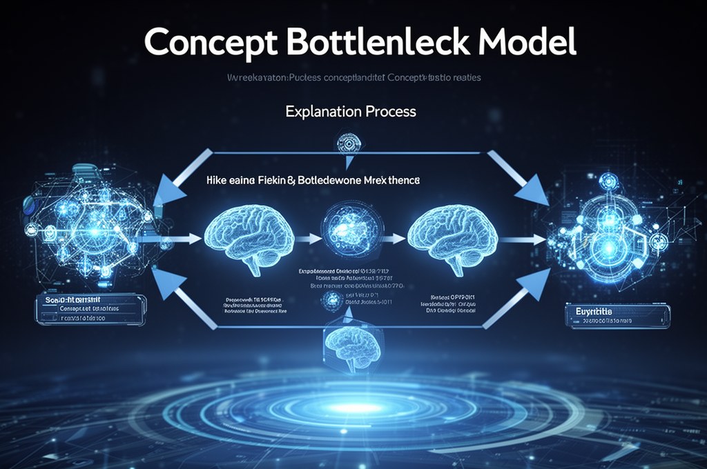Concept bottleneck model illustrating the explanation process. Futuristic concept.
