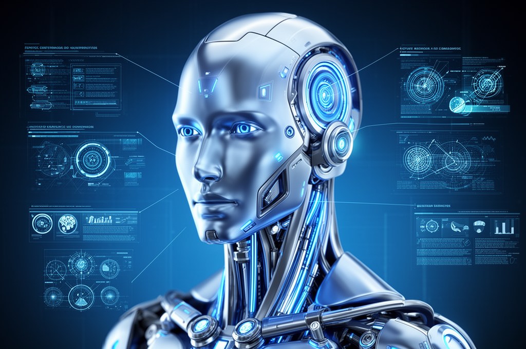 Futuristic AI model with concept annotations