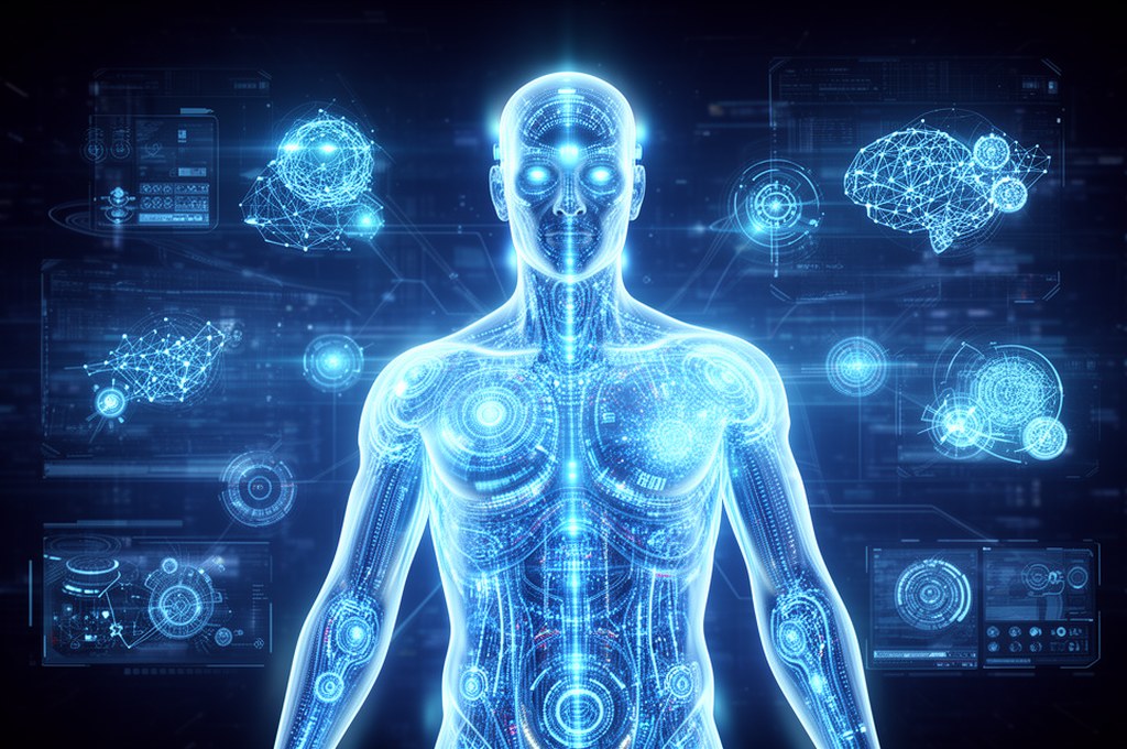 Futuristic AI model visualizing concepts