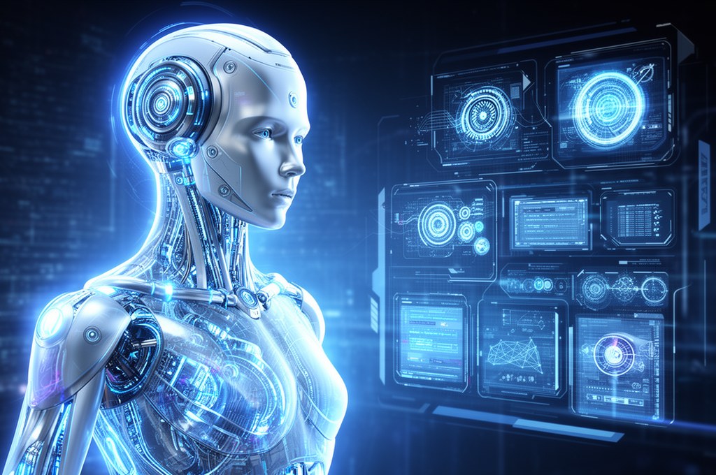 Futuristic AI model explaining itself with visual concepts, futuristic concept.