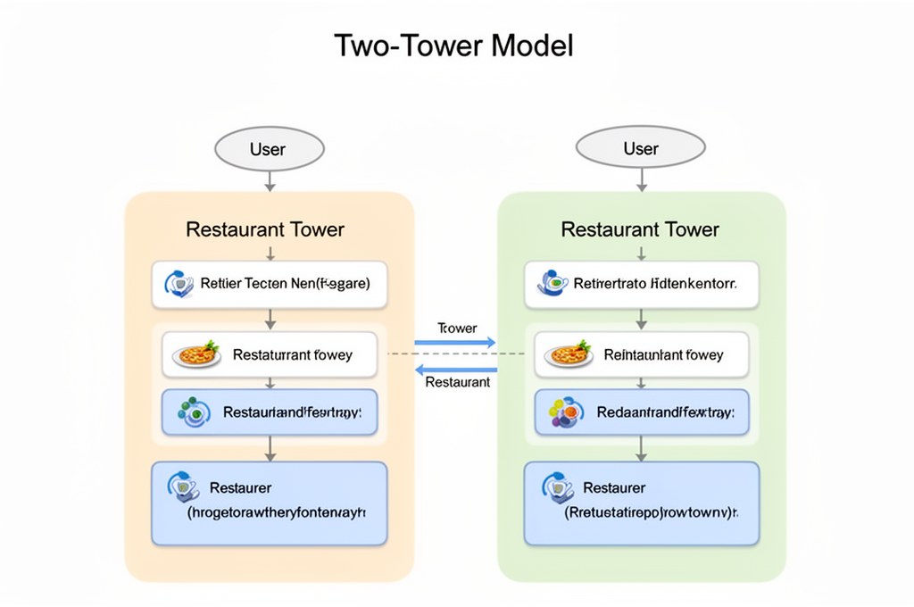 Diagram of the Two-Tower model showing user and restaurant towers