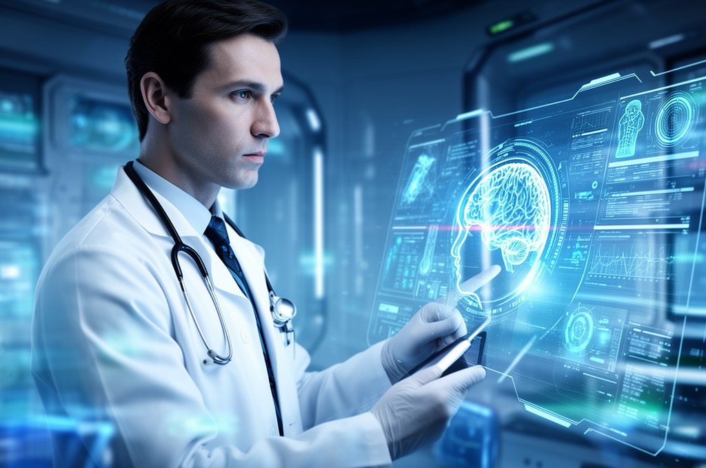 futuristic doctor using AI interface